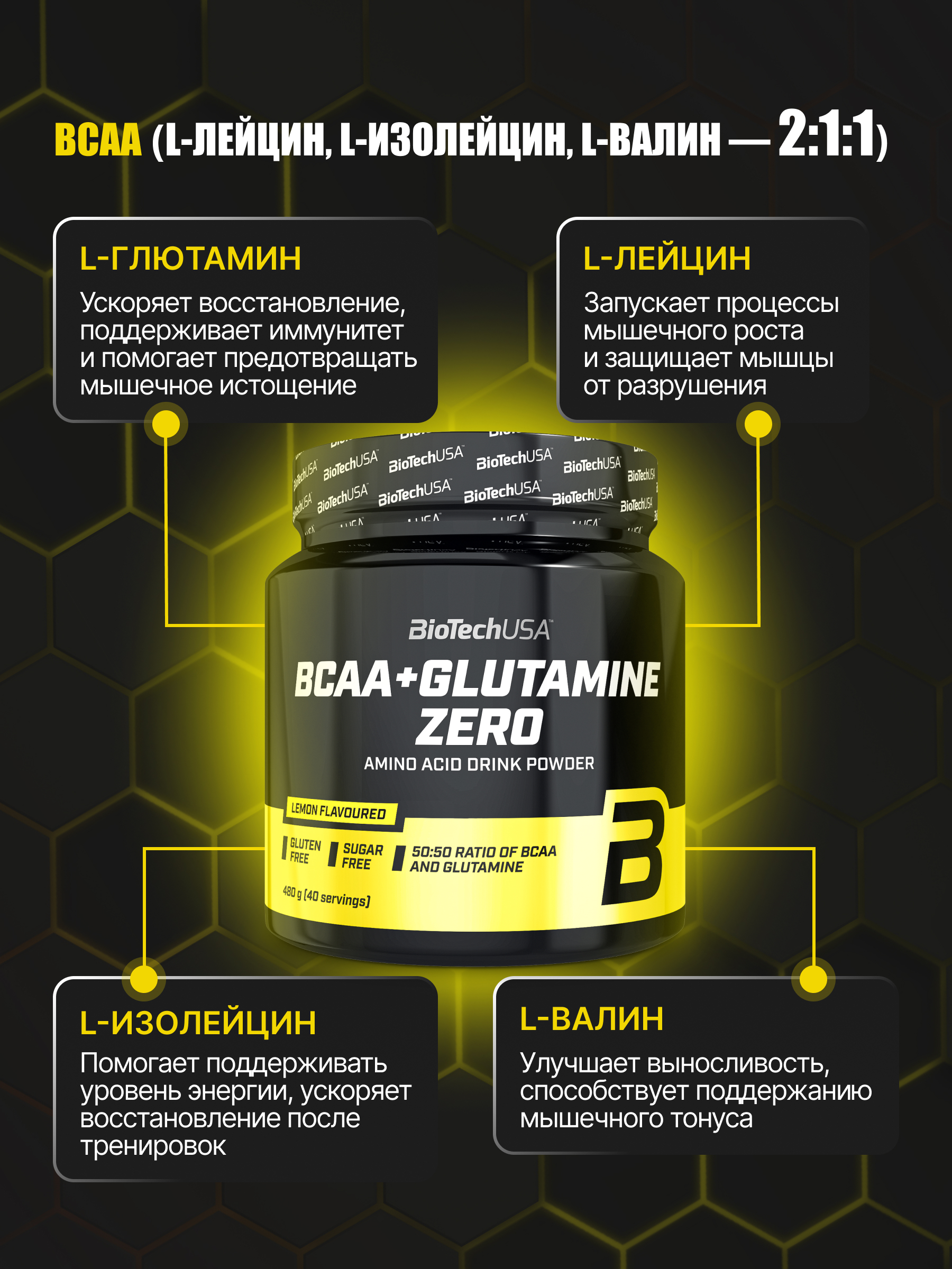 BioTechUSA BCAA + Glutamine Zero 480 г.