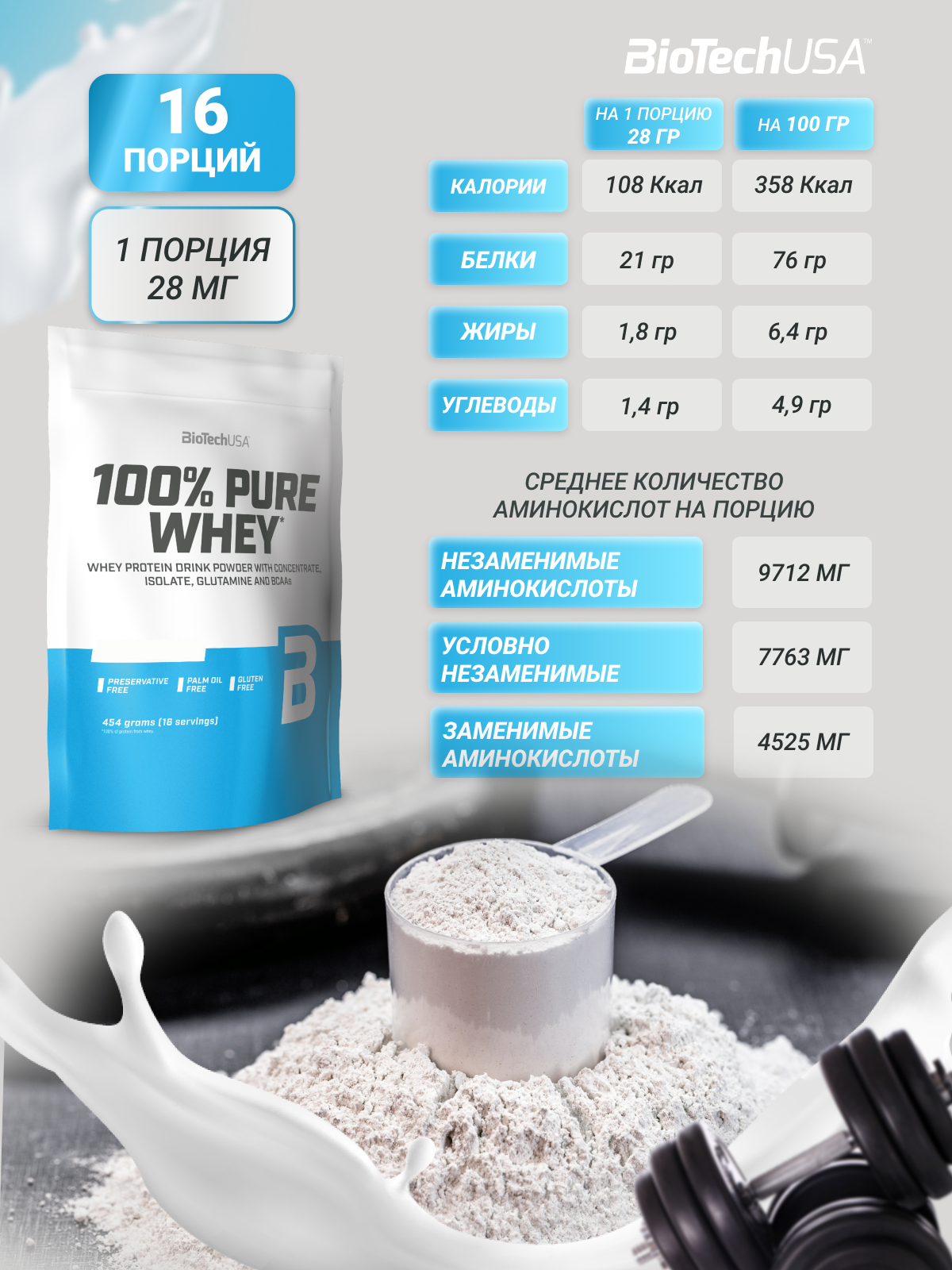 BioTechUSA 100% Pure Whey 454 г.