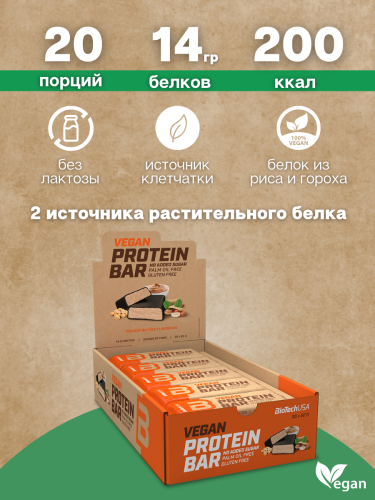BioTechUSA Vegan Bar 20х50 г. (Арахисовая паста)