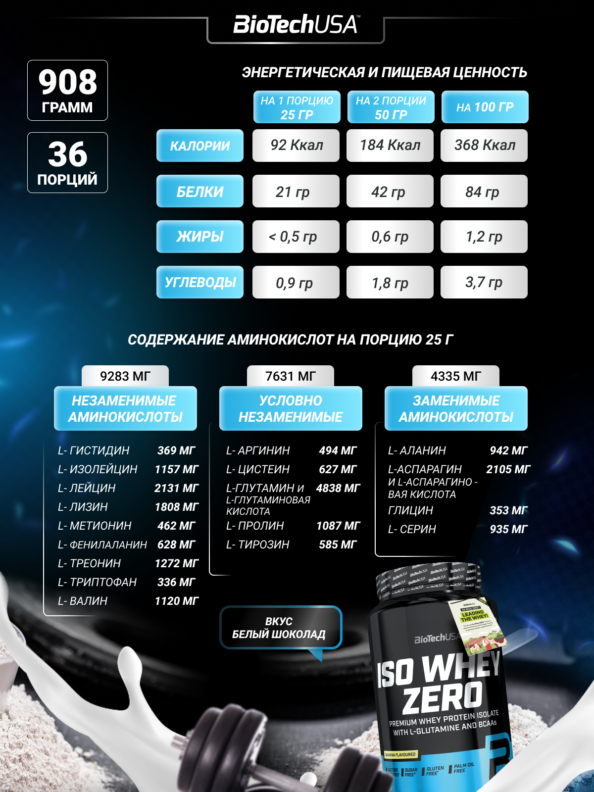 BioTechUSA Iso Whey Zero 908 г. (Белый шоколад)
