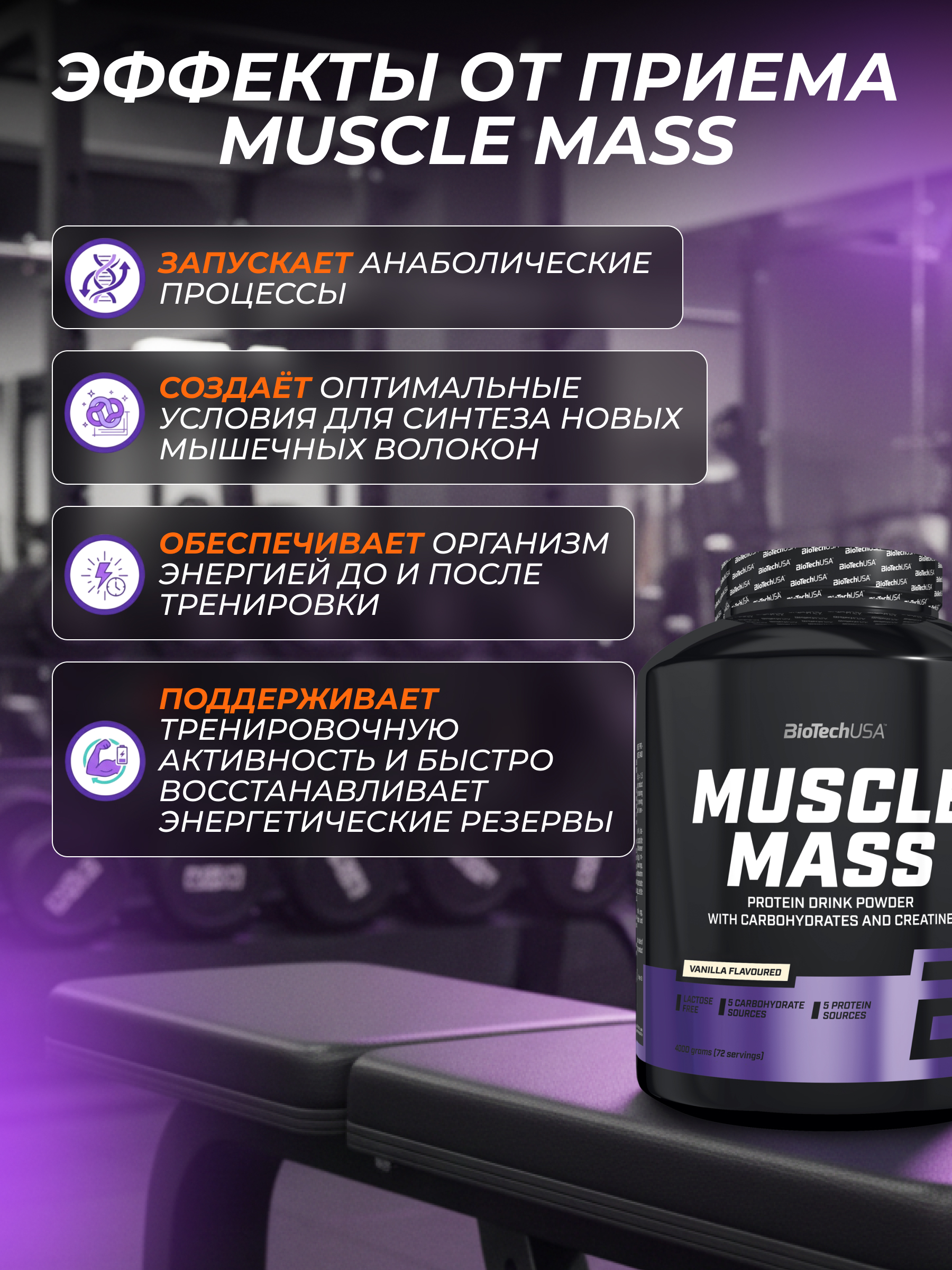 BioTechUSA Muscle Mass 4000 г. (Ваниль)